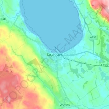 Топографическая карта Stranraer, высота, рельеф