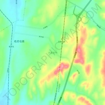 Топографическая карта 大老虎村, высота, рельеф