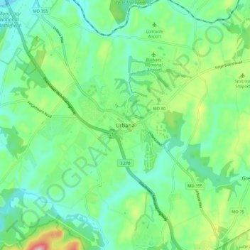 Топографическая карта Urbana, высота, рельеф