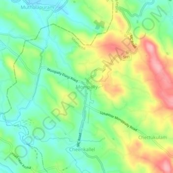 Топографическая карта Monipally, высота, рельеф