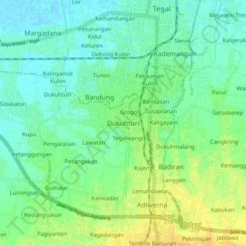Топографическая карта Dukuhturi, высота, рельеф