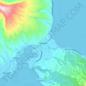 Топографическая карта Taravao, высота, рельеф