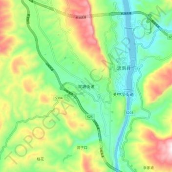 Топографическая карта 双塘街道, высота, рельеф