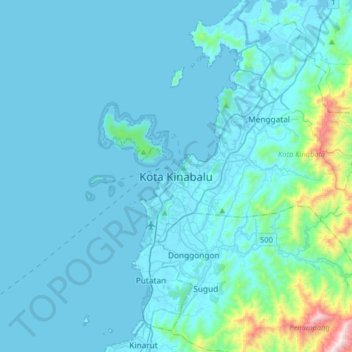 Топографическая карта 亚庇, высота, рельеф
