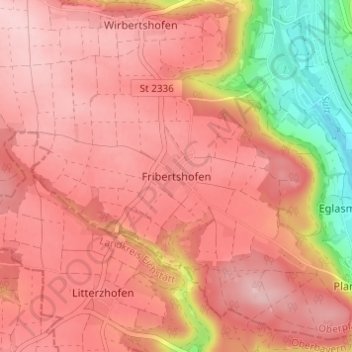 Топографическая карта Fribertshofen, высота, рельеф