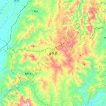 Топографическая карта 金秀县, высота, рельеф