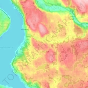 Топографическая карта Sammamish, высота, рельеф