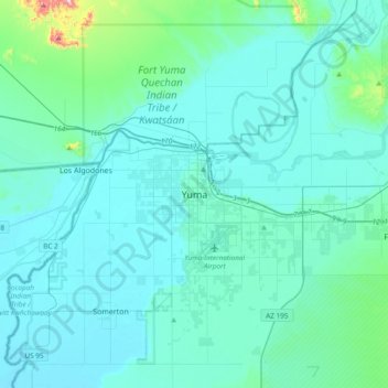 Топографическая карта Yuma, высота, рельеф