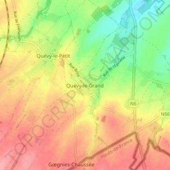 Топографическая карта Quévy-le-Grand, высота, рельеф