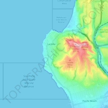 Топографическая карта La Jolla, высота, рельеф