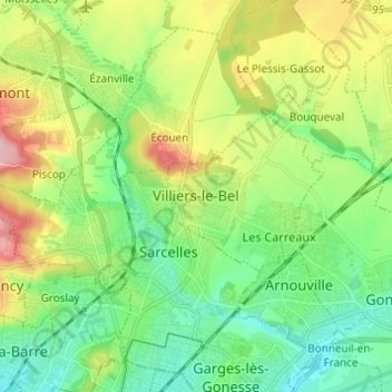 Топографическая карта Villiers-le-Bel, высота, рельеф