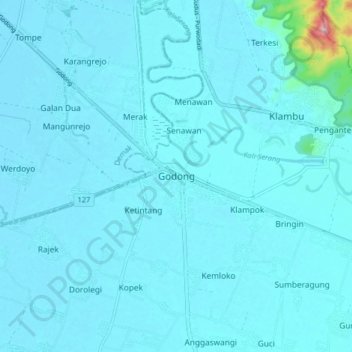 Топографическая карта Godong, высота, рельеф
