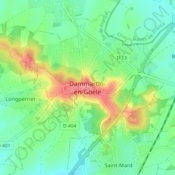 Топографическая карта Dammartin-en-Goële, высота, рельеф