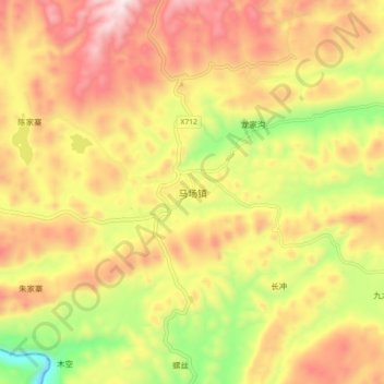 Топографическая карта 马场镇, высота, рельеф