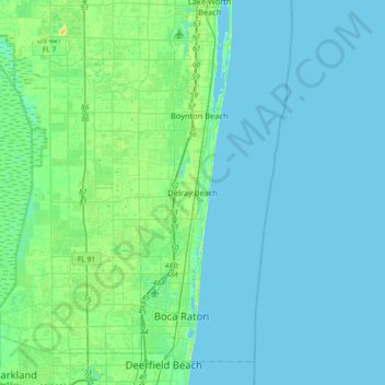 Топографическая карта Delray Beach, высота, рельеф