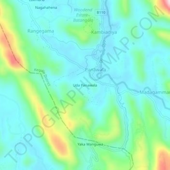 Топографическая карта Uda Panawala, высота, рельеф