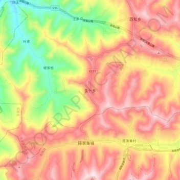 Топографическая карта 关卜乡, высота, рельеф