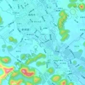 Топографическая карта 大桥村, высота, рельеф