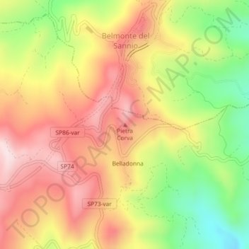 Топографическая карта Pietra Corva, высота, рельеф