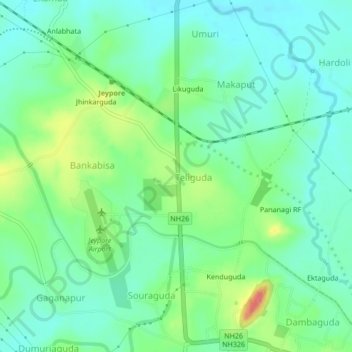 Топографическая карта Mangriguda, высота, рельеф
