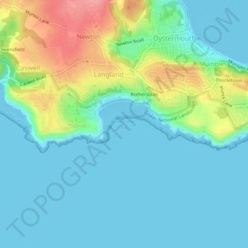 Топографическая карта Langland Bay, высота, рельеф