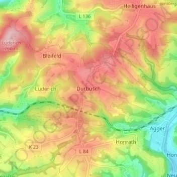 Топографическая карта Durbusch, высота, рельеф
