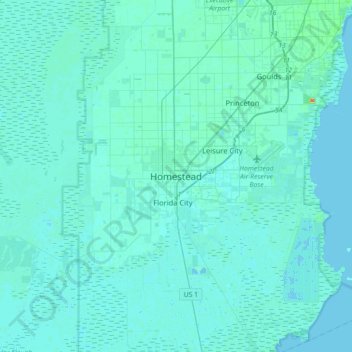 Топографическая карта Homestead, высота, рельеф