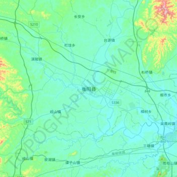 Топографическая карта 衡阳县, высота, рельеф