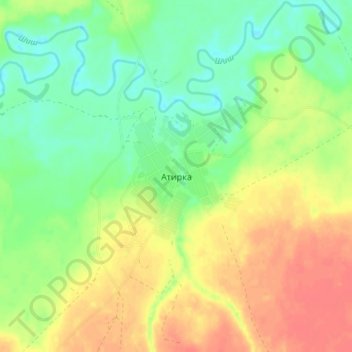 Топографическая карта Атирка, высота, рельеф