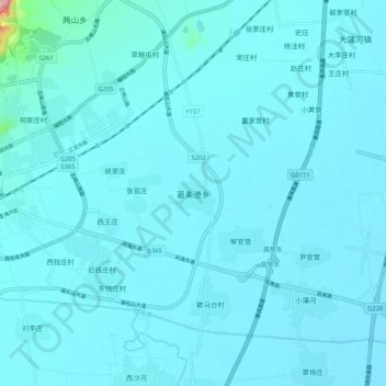 Топографическая карта 葛条港乡, высота, рельеф