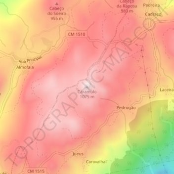 Топографическая карта Caramulo, высота, рельеф