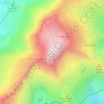 Топографическая карта Hoher Riffler, высота, рельеф