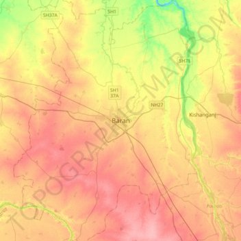 Топографическая карта Baran, высота, рельеф