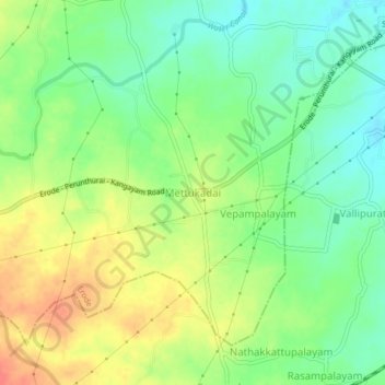 Топографическая карта Mettukadai, высота, рельеф
