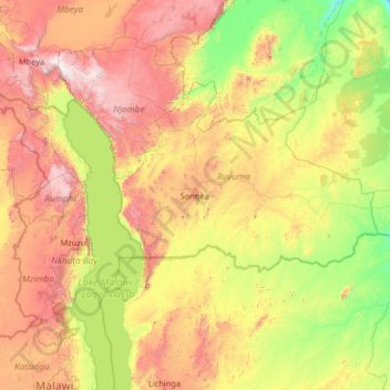 Топографическая карта Ruvuma, высота, рельеф