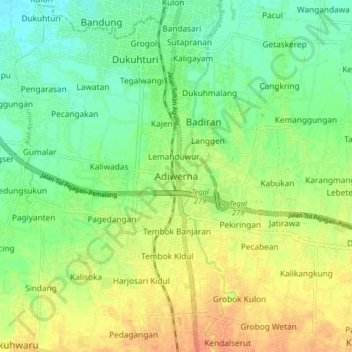 Топографическая карта Adiwerna, высота, рельеф