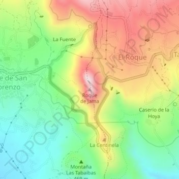 Топографическая карта Roque de Jama, высота, рельеф