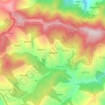 Топографическая карта Bhujyura, высота, рельеф