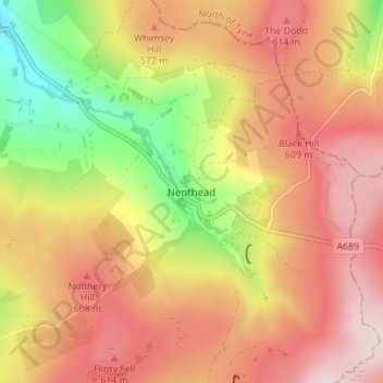 Топографическая карта Nenthead, высота, рельеф