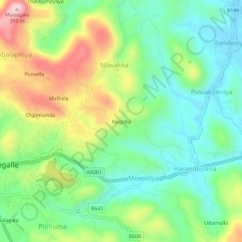 Топографическая карта Nagolla, высота, рельеф