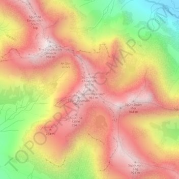 Топографическая карта Sgùrr Alasdair, высота, рельеф