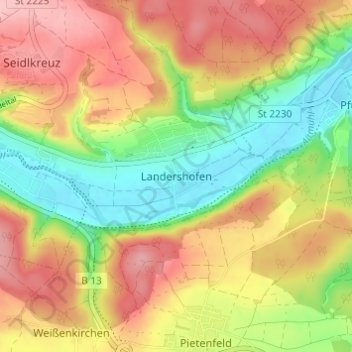 Топографическая карта Landershofen, высота, рельеф