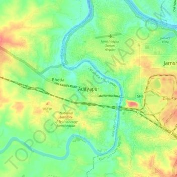 Топографическая карта Adityapur, высота, рельеф