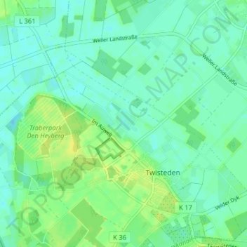 Топографическая карта Auwelt, высота, рельеф