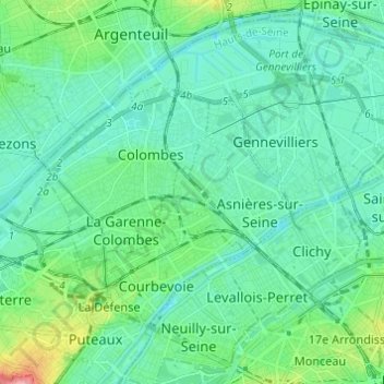 Топографическая карта Bois-Colombes, высота, рельеф