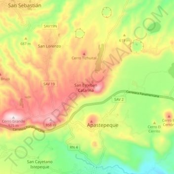 Топографическая карта San Esteban Catarina, высота, рельеф