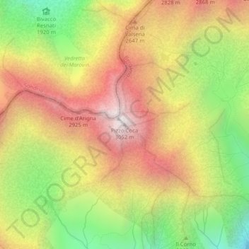 Топографическая карта Pizzo Coca, высота, рельеф