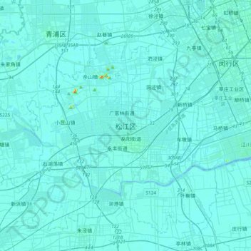 Топографическая карта 松江区, высота, рельеф