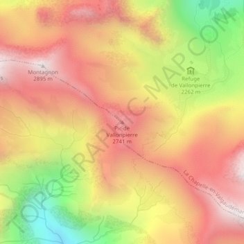 Топографическая карта Pic de Vallonpierre, высота, рельеф