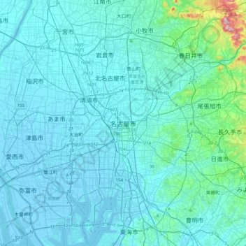 Топографическая карта 名古屋市, высота, рельеф